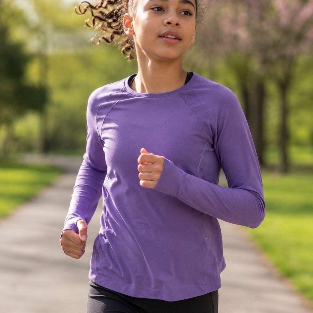Athleta Girl Power Up Top XXL 16 Purple Long Sleeve Athletic Activewear Shirt